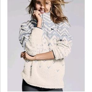 PINK Boyfriend Quarter Zipup Sherpa Fleece Sweater